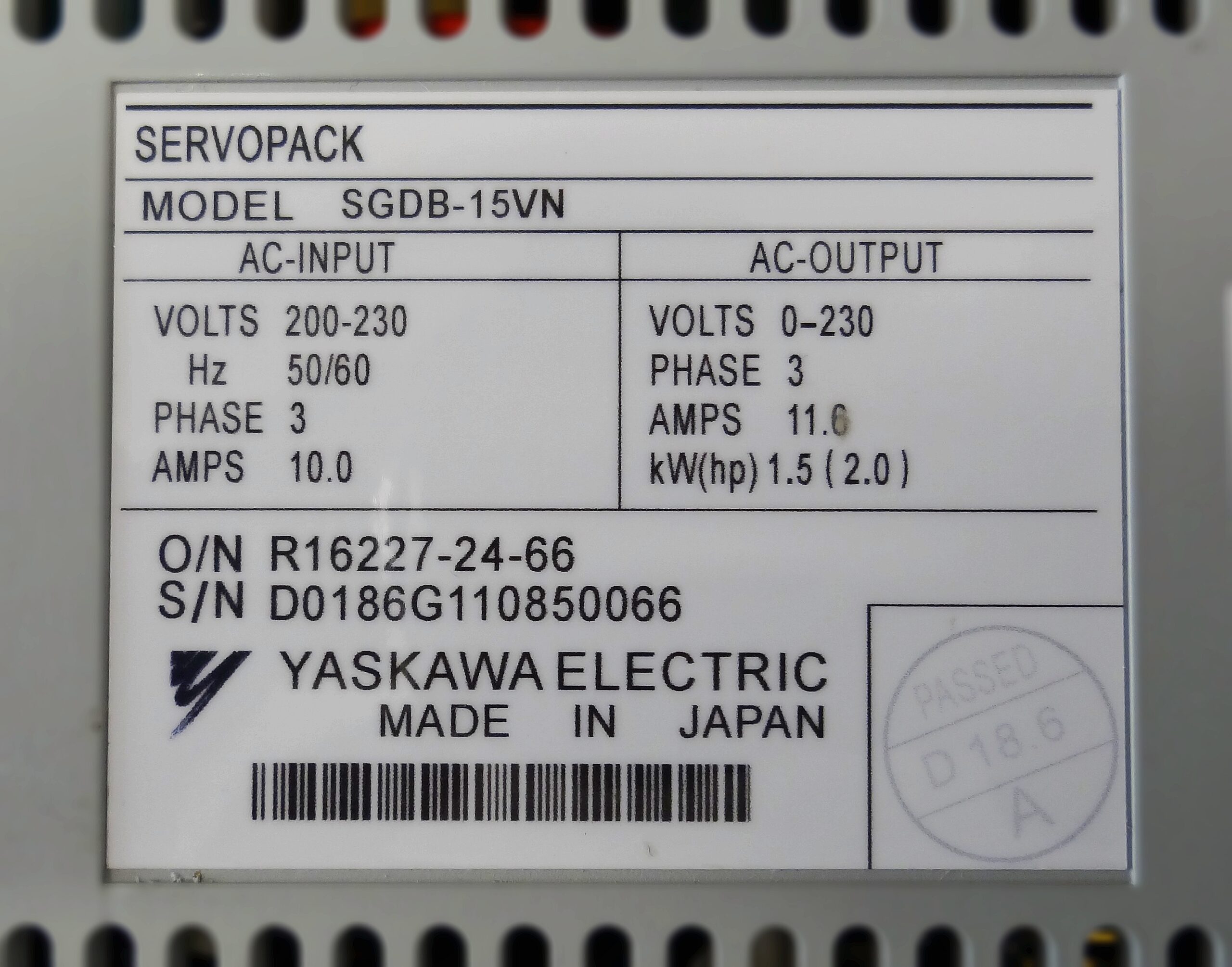 Yaskawa AC Servopack SGDB-15VN Original Foto Type