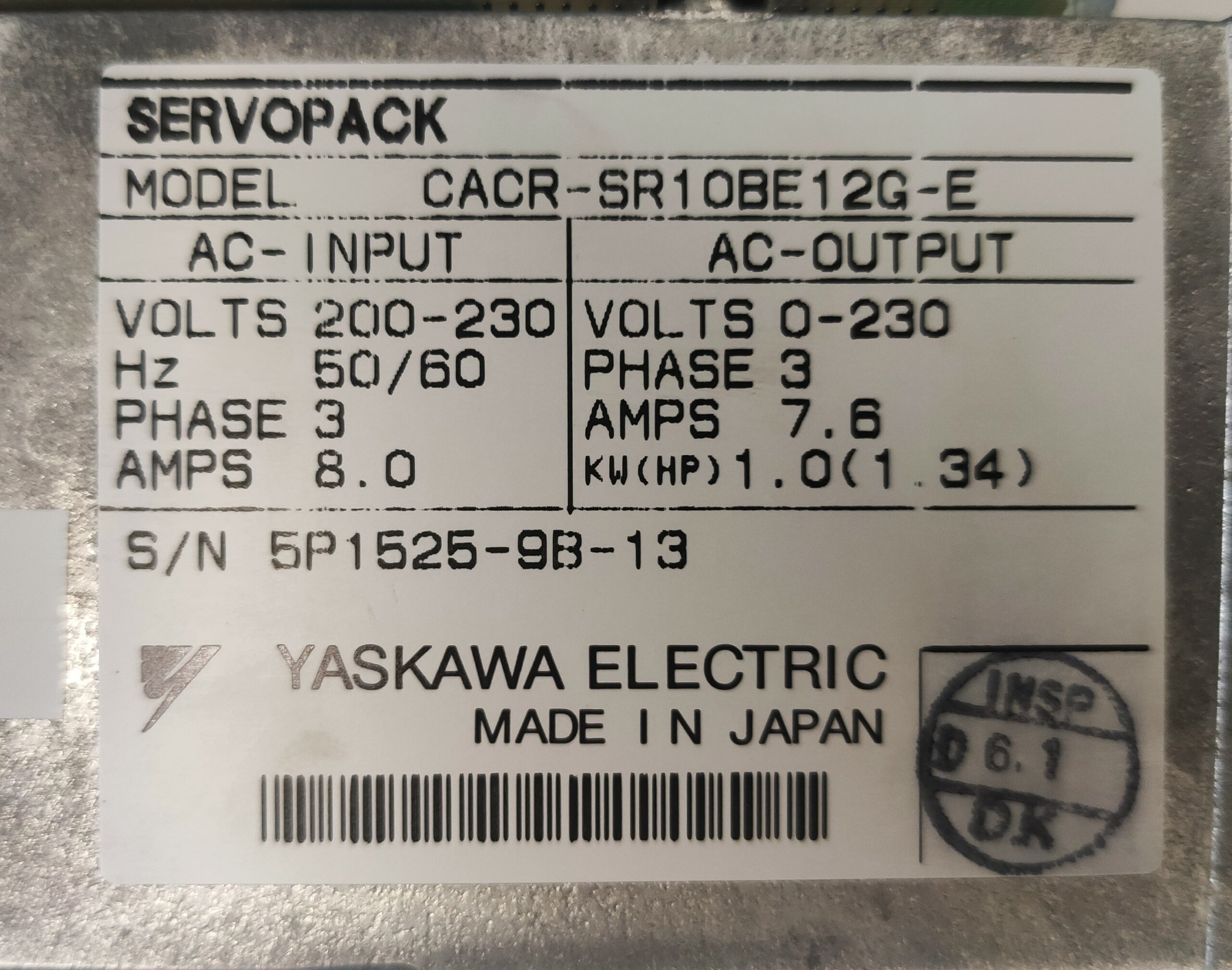 Yaskawa Servopack CACR-SR10BE12G-E type view