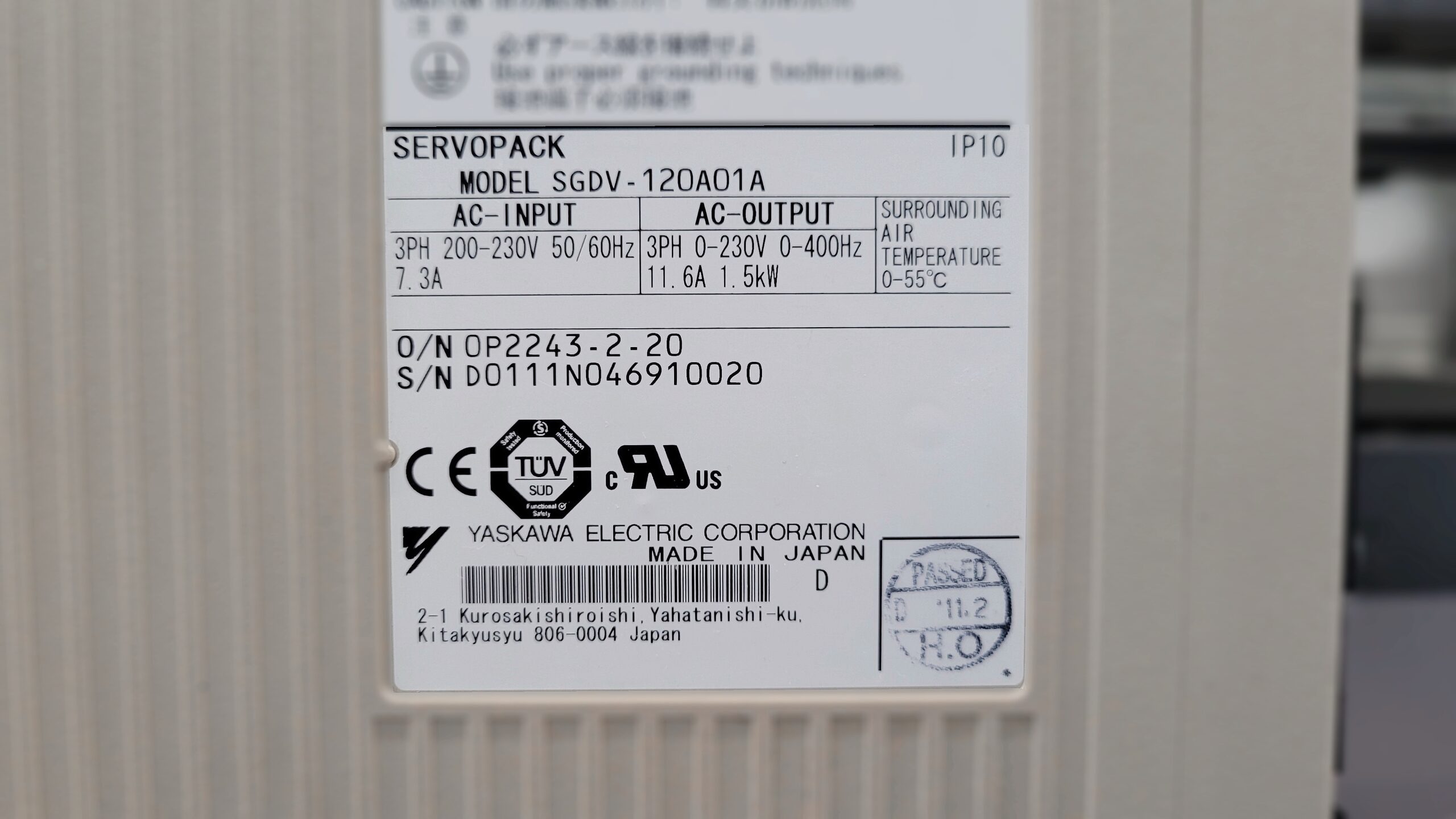  Yaskawa Servopack SGDV-120A01A type view