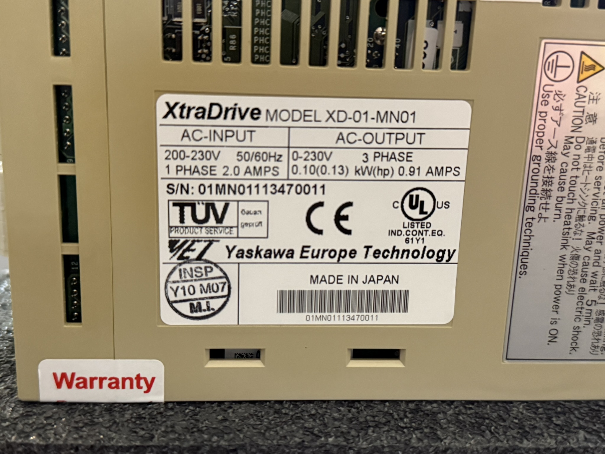 Yaskawa XtraDrive XD-01-MN01 Typenbezeichnung