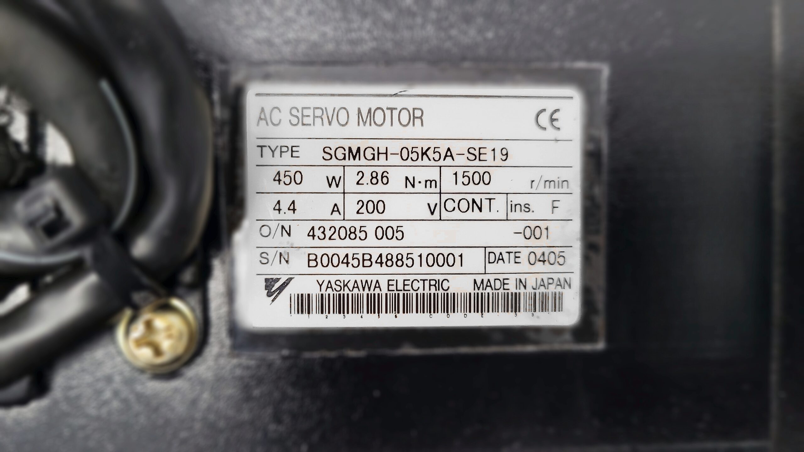 Yaskawa AC Servo Motor SGMGH-05K5A-SE19 Typenschild