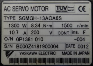 Yaskawa SGMGH-13ACA6S AC Servo Motor schild 2
