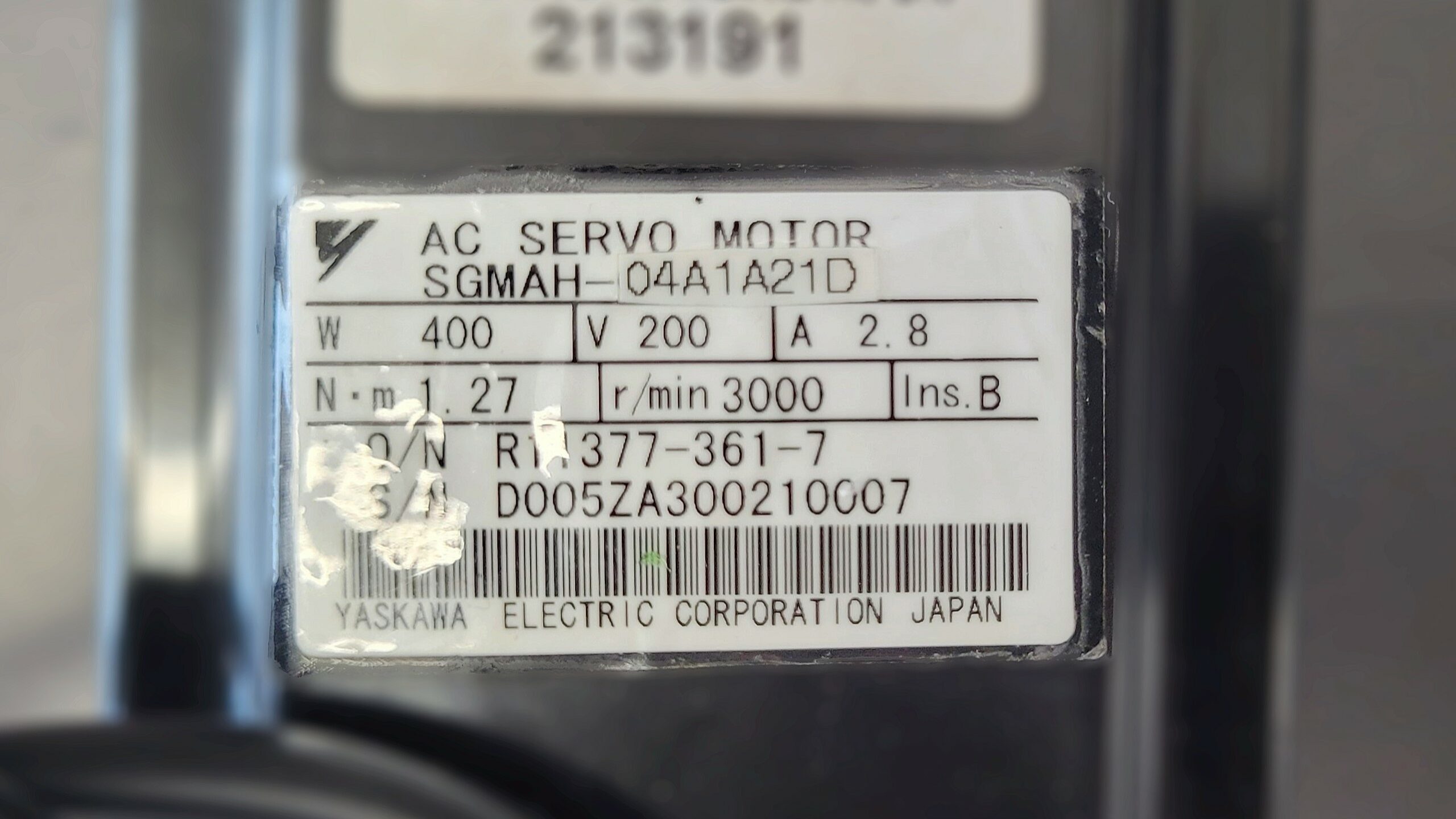 Yaskawa AC Servo Motor SGMAH-04A1A21D Typenschild