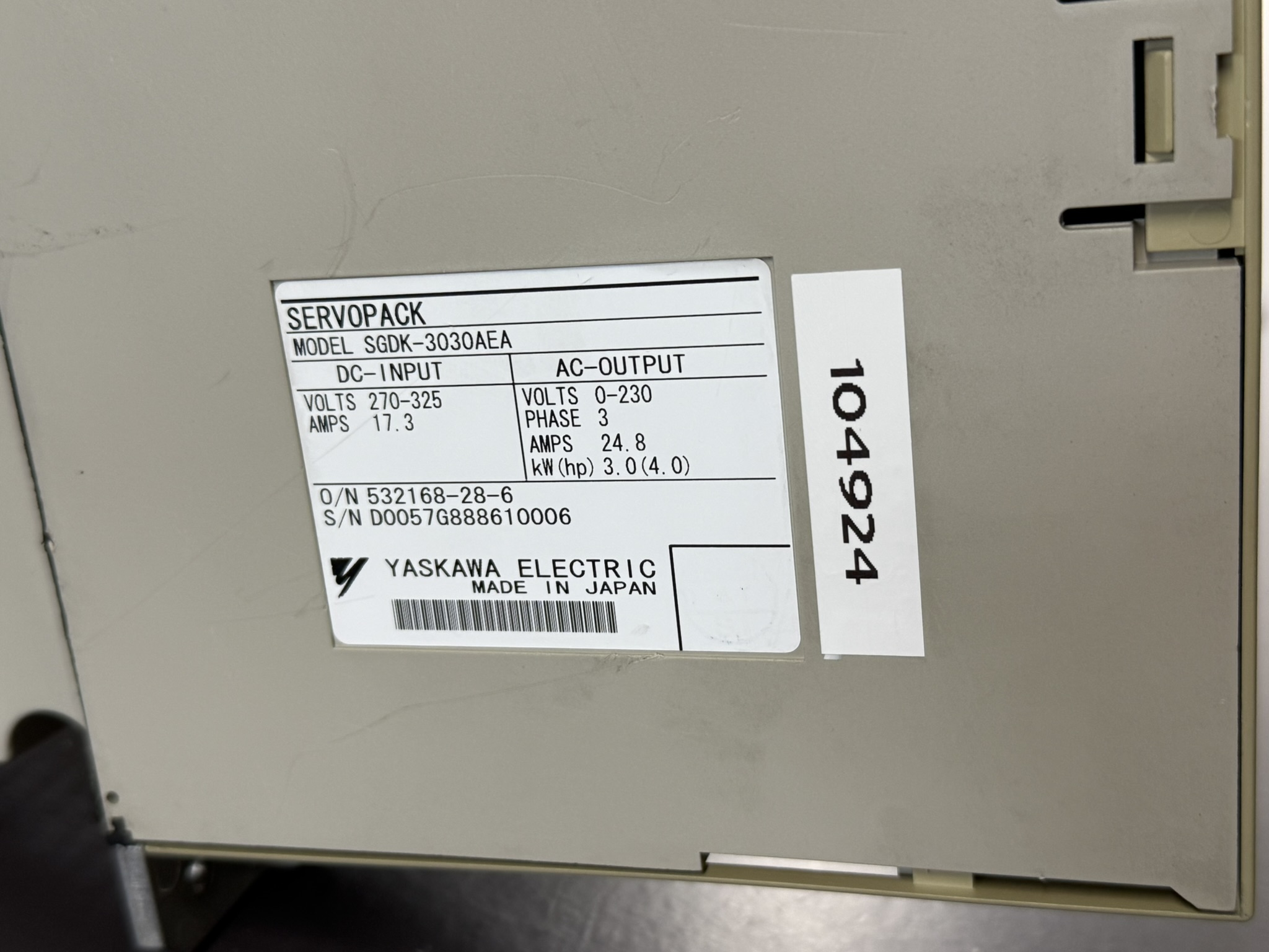 Yaskawa SGDK-3030AEA Servopack Typenschild