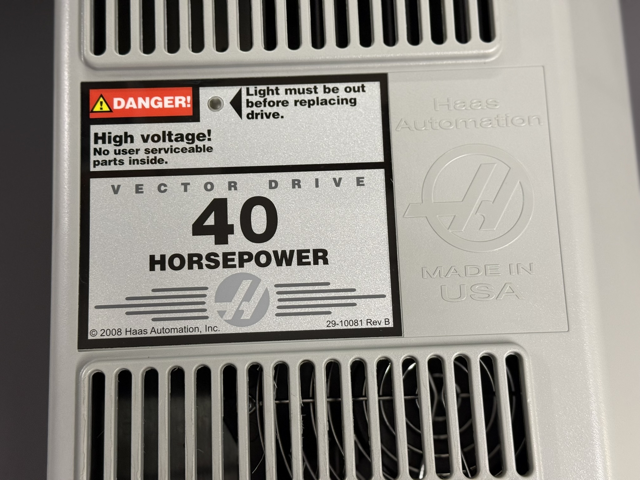 Haas 93-32-5558B or 40HP Vector Drive Typenschild