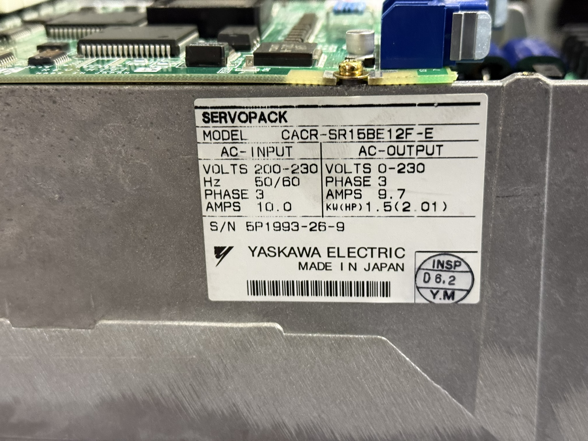 Yaskawa CACR-SR15BE12F-E Servopack Typenschild