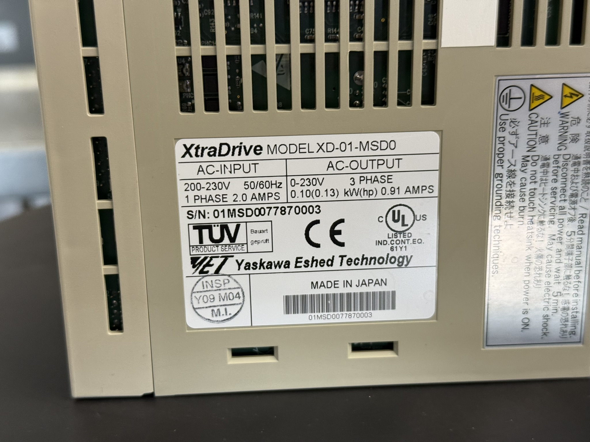 Yaskawa XtraDrive XD-01-MSD0 Typenschild
