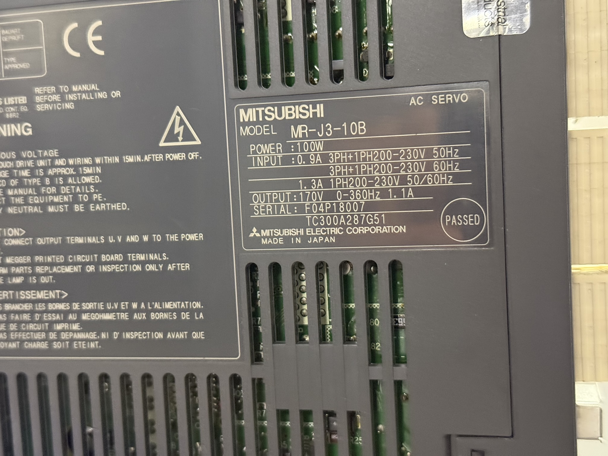 Mitsubishi AC Servo Drive MR-J3-10B Typenschild