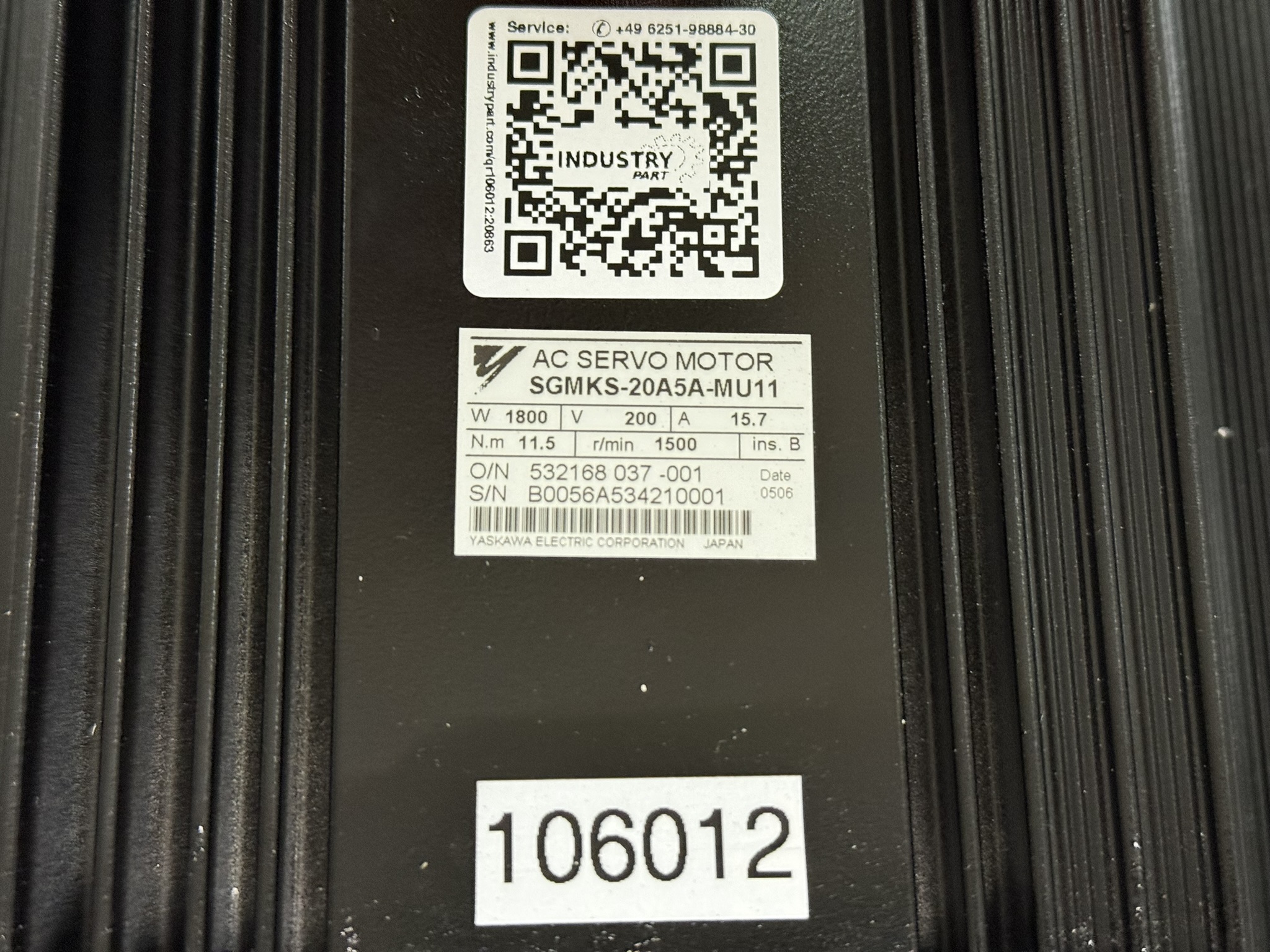 Yaskawa AC Servo Motor SGMKS-20A5A-MU11 Typenschild