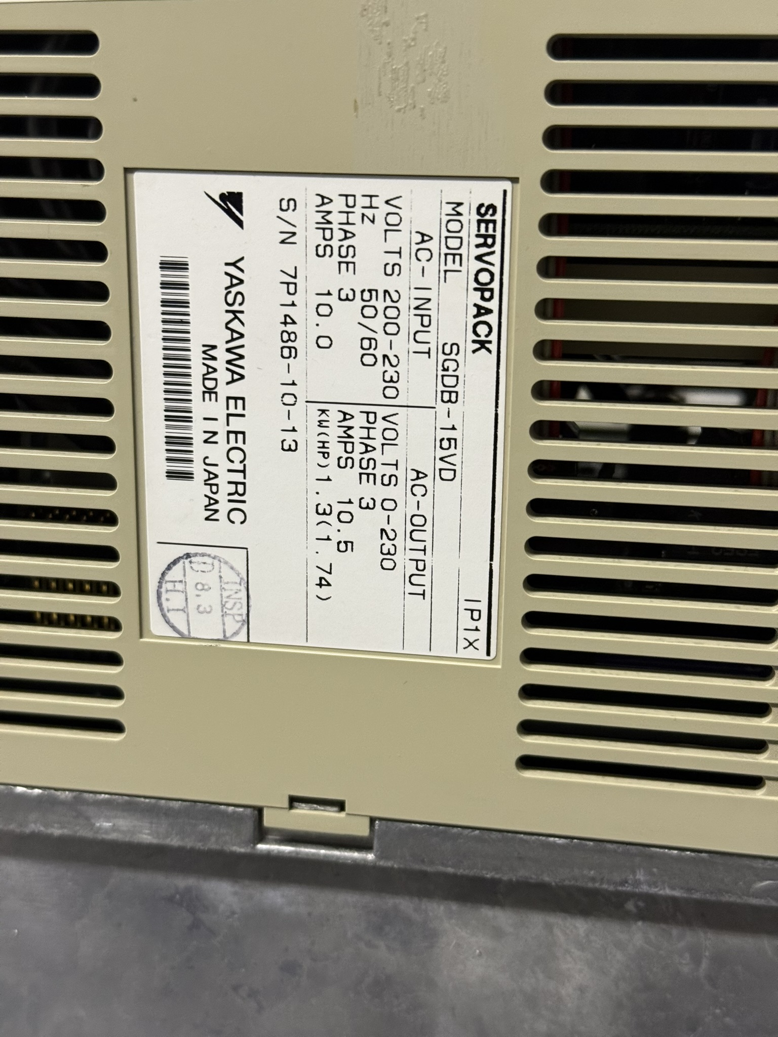 Yaskawa SGDB-15VD AC Servopack Typenschild