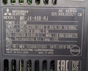 Mitsubishi Servo Drive Unit MR-J4-40B-RJ Typenschild