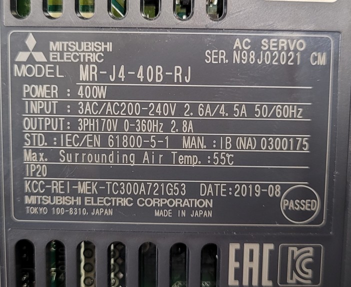 Mitsubishi Servo Drive Unit MR-J4-40B-RJ Typenschild
