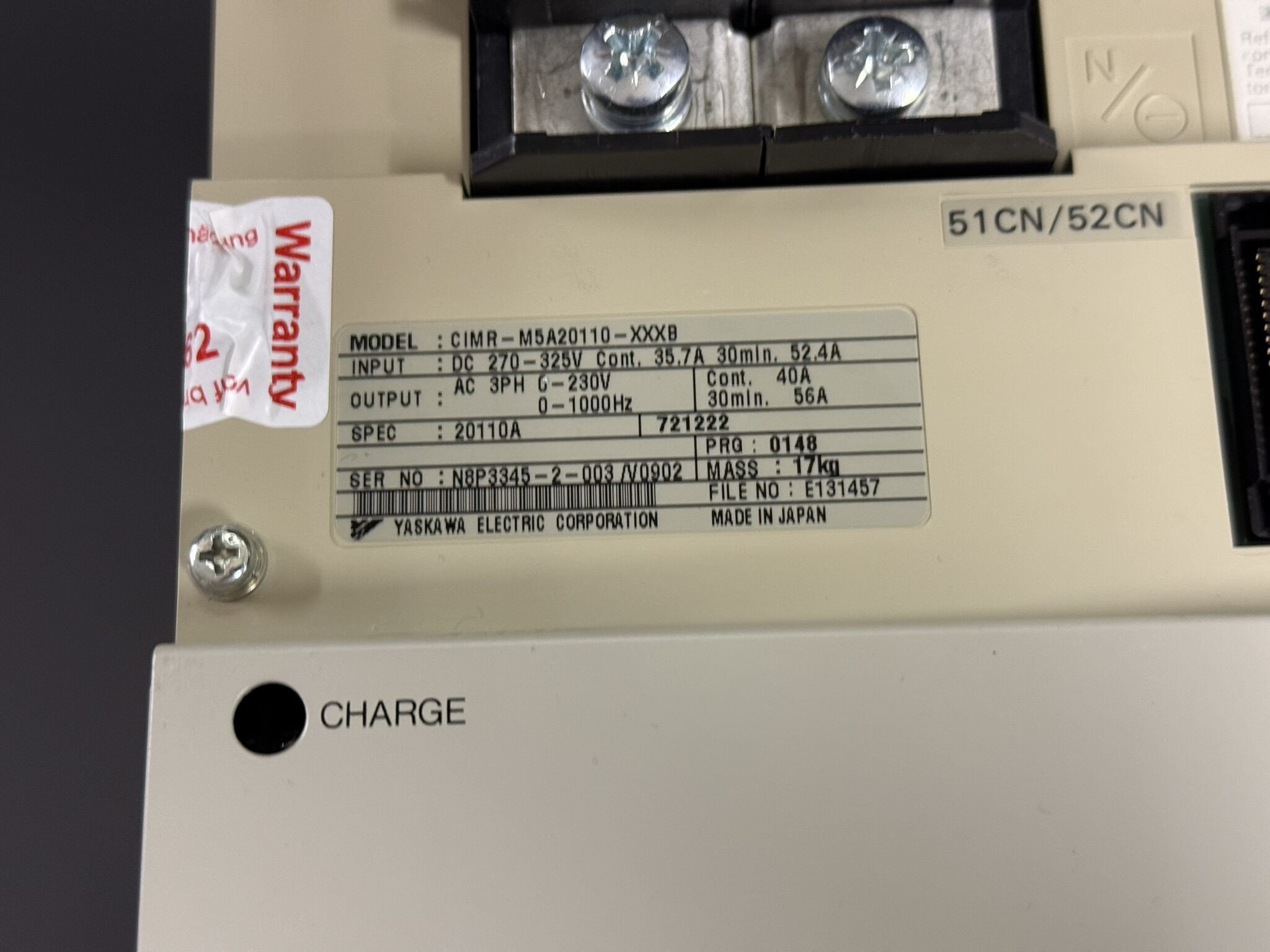 Yaskawa CIMR-M5A20110-XXXB Inverter Unit Typenschild