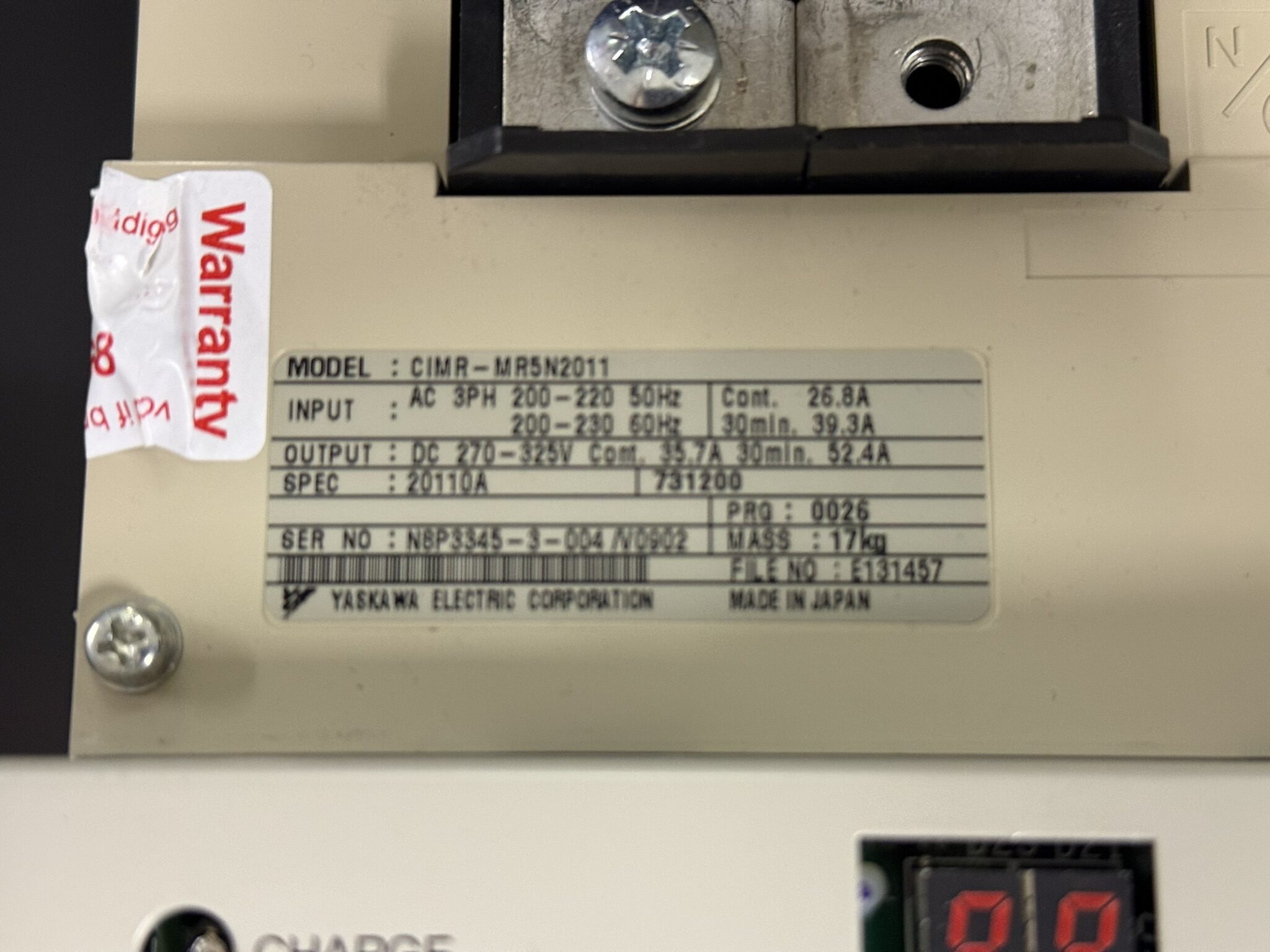 Yaskawa CIMR-MR5N2011 Converter Unit Typenschild