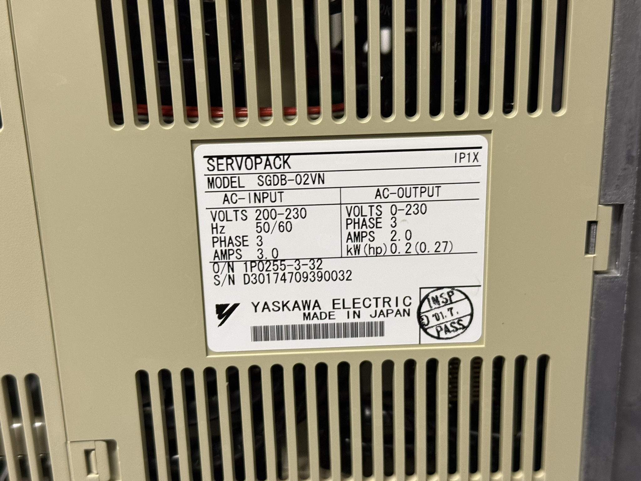 Yaskawa SGDB-02VN AC Servopack Typenschild