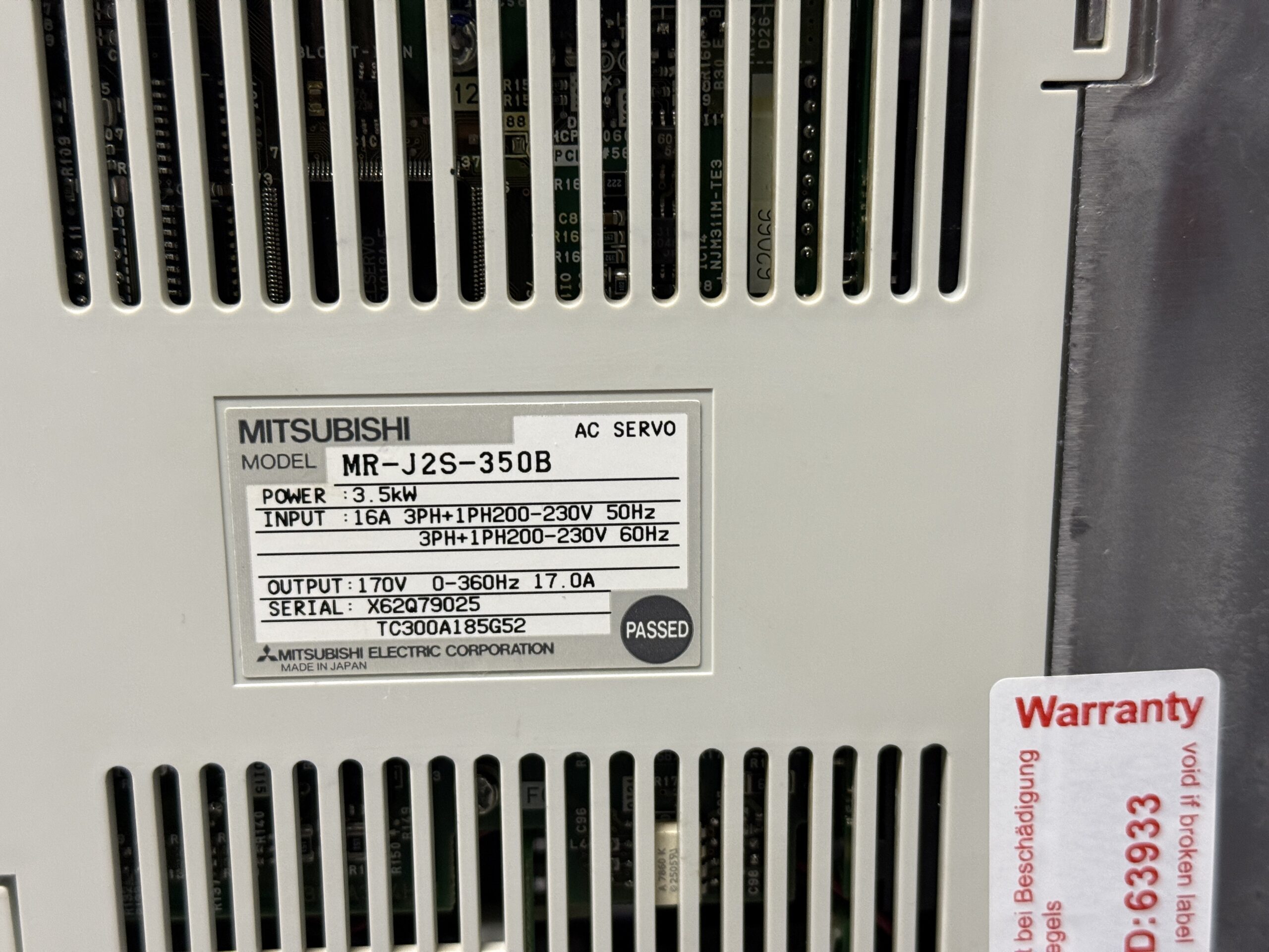 Mitsubishi MR-J2S-350B AC Servo Drive Typenschild