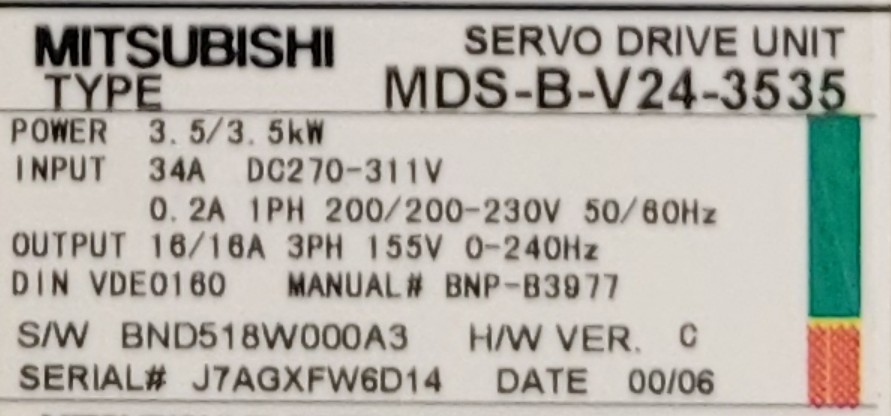 Mitsubishi Servo Drive Unit MDS-B-V24-3535 Typenschild