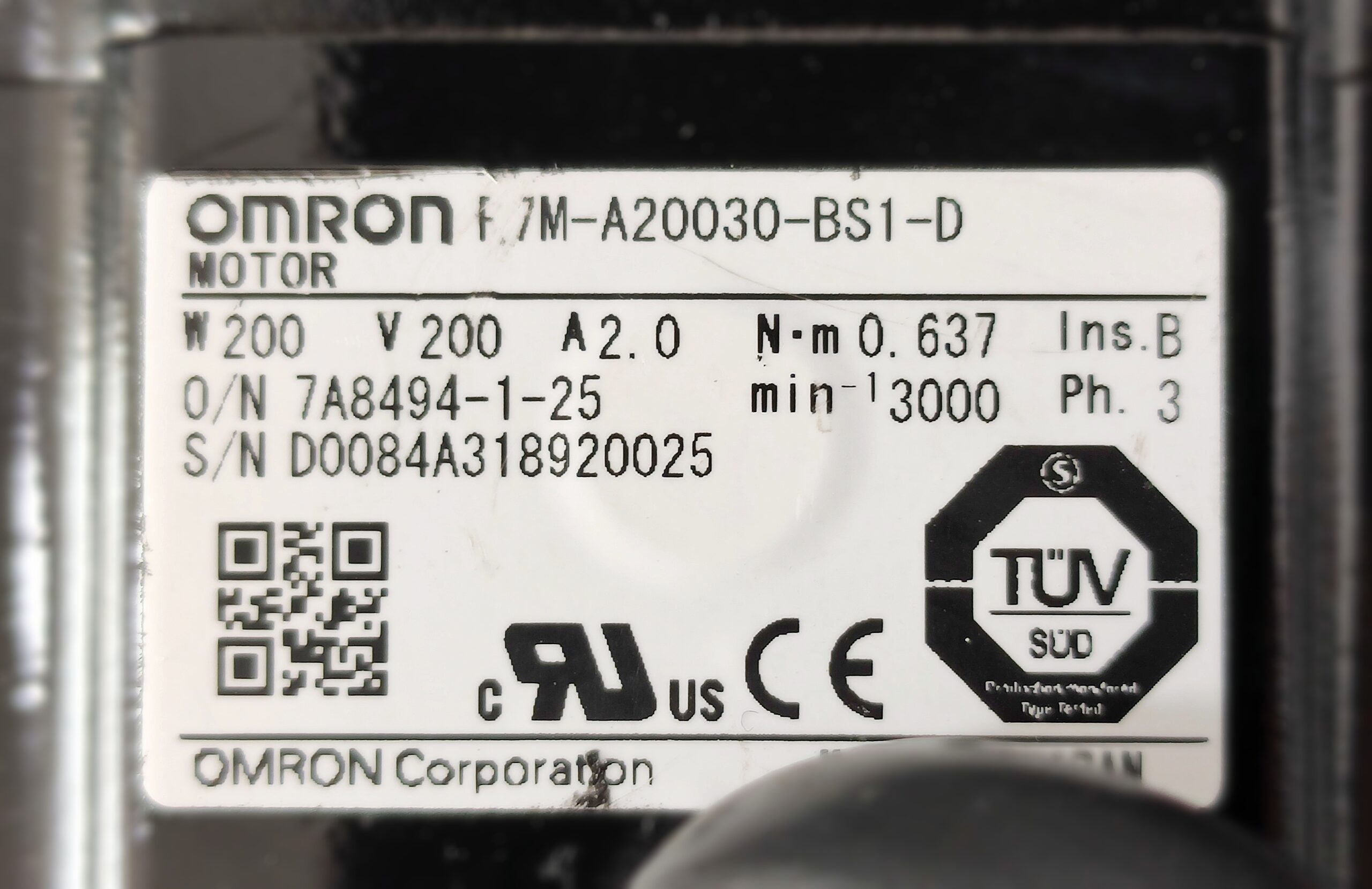 Omron R7M-A20030-BS1-D AC Servo Motor Typenschild 2