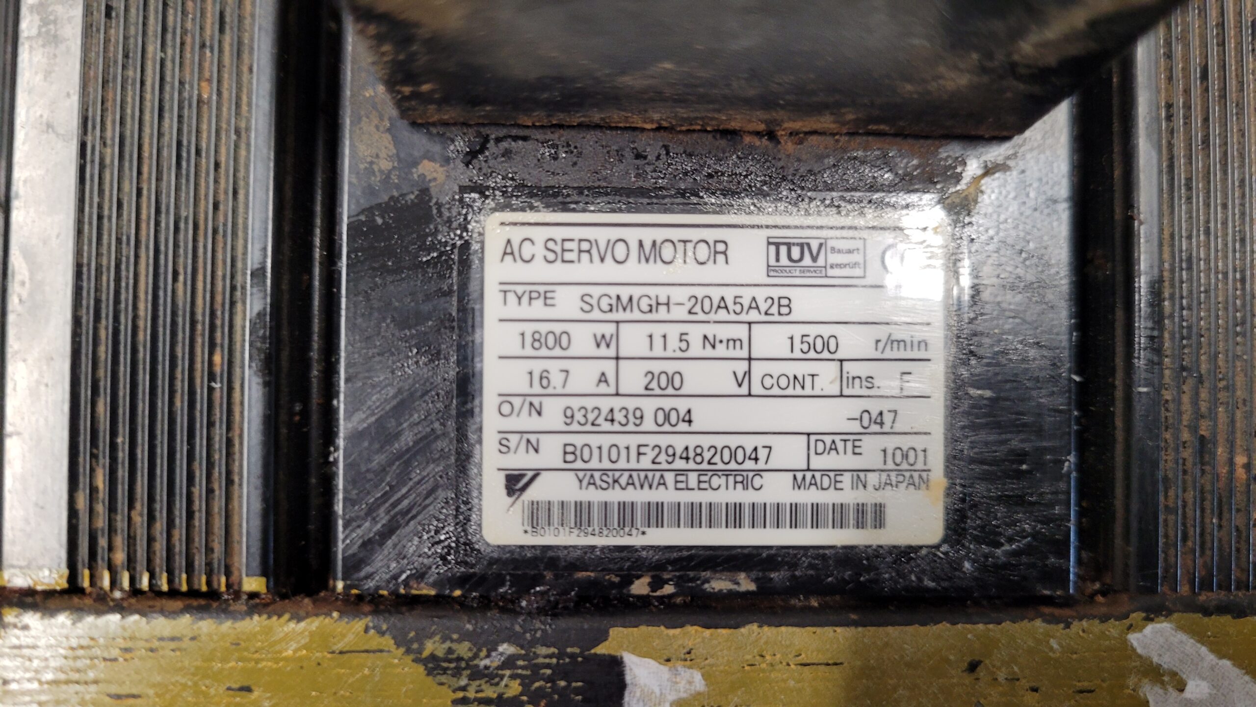 Yaskawa AC Servo Motor SGMGH-20A5A2B Typenschild