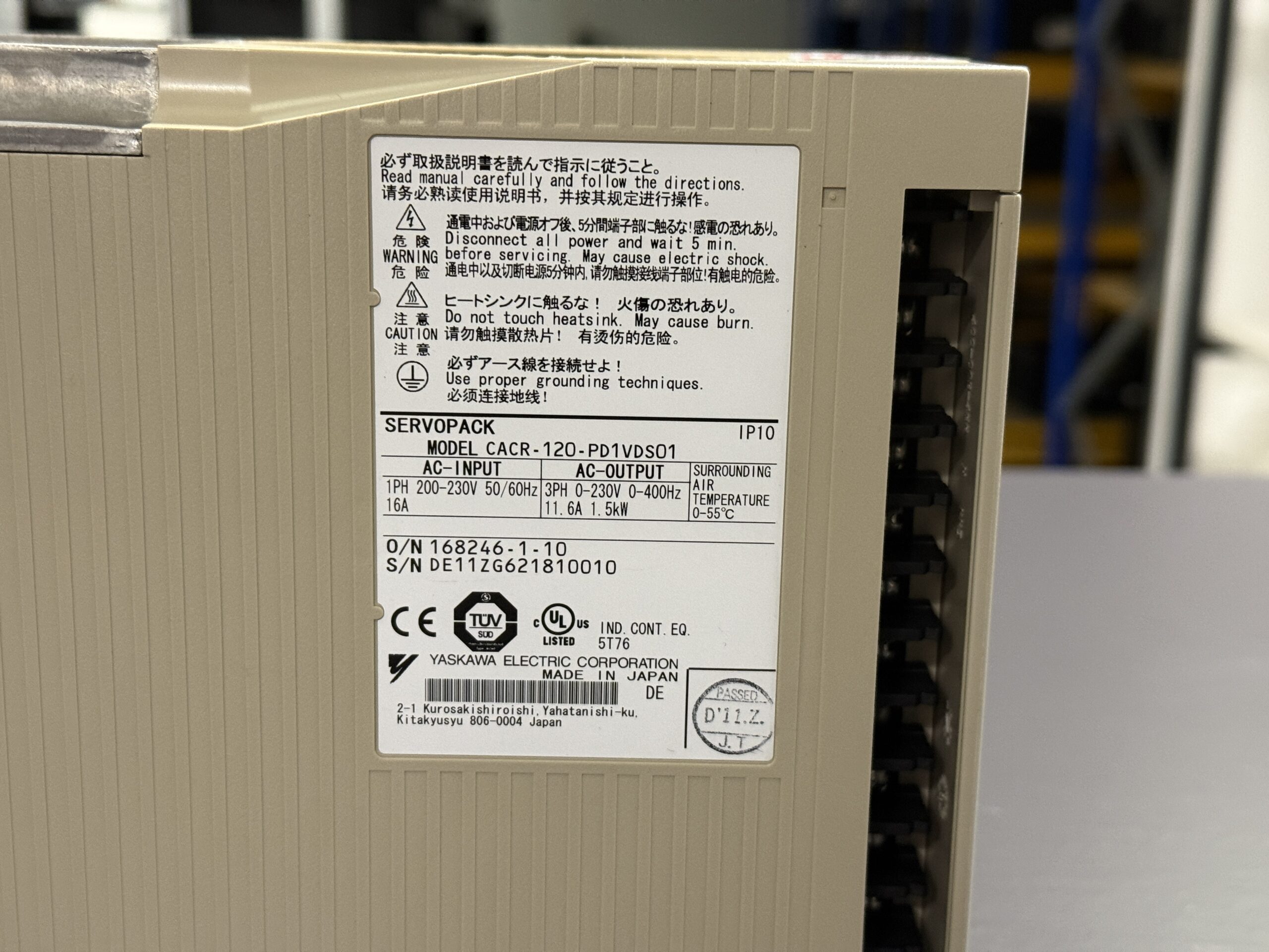 Yaskawa CACR-120-PD1VDS01 Servopack Typenschild