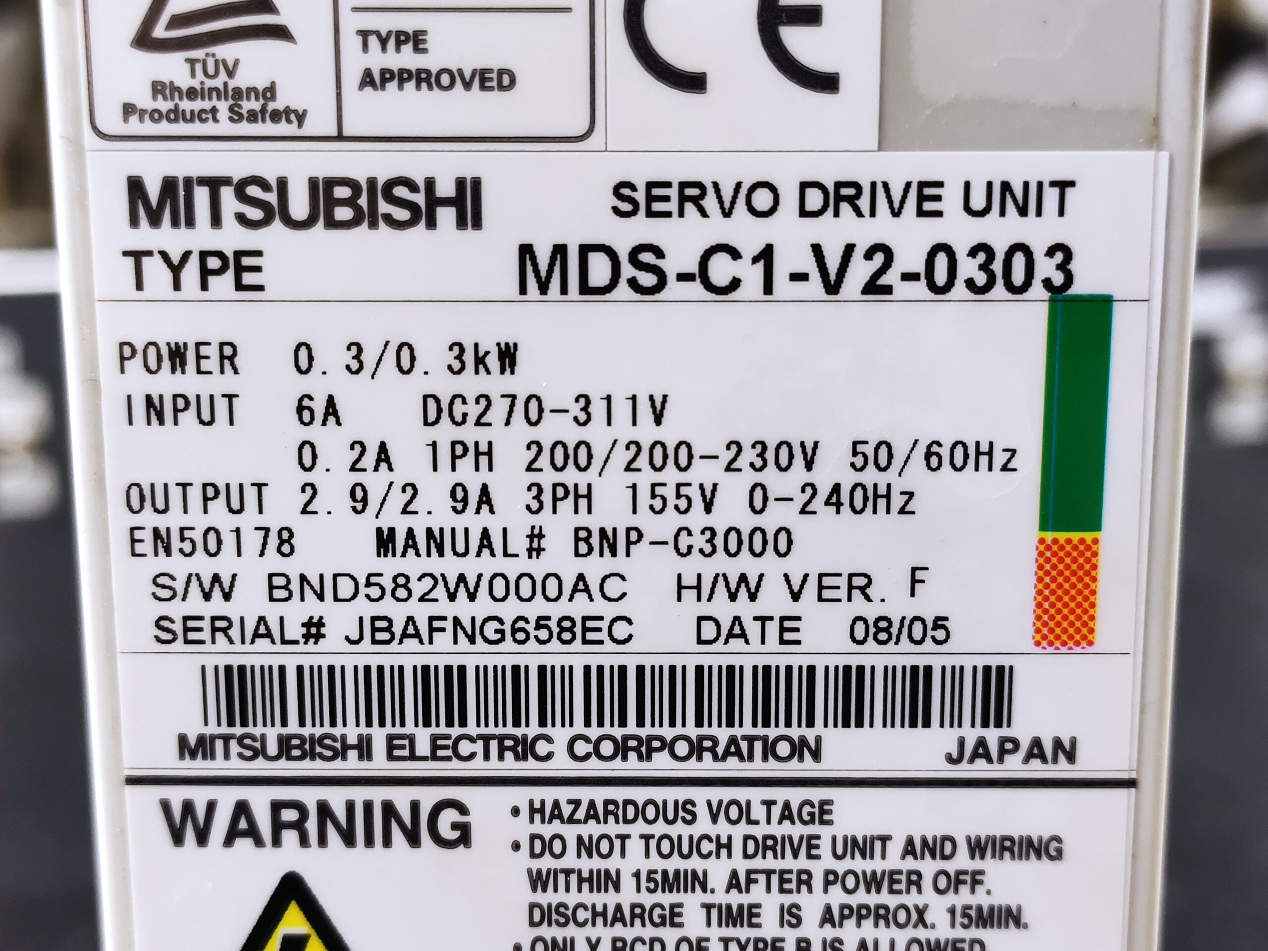 Mitsubishi MDS-C1-V2-0303 Servo Drive Unit Typenschild