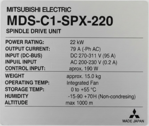 Mitsubishi Spindle Unit MDS-C1-SPX-220 or MDSC1SPX-220 Typenschild