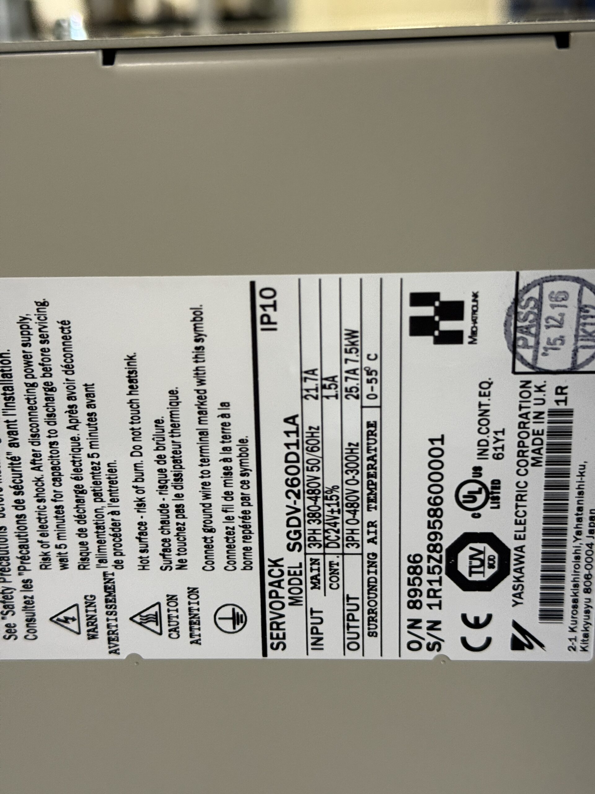 Yaskawa Servopack SGDV-260D11A Typenschild