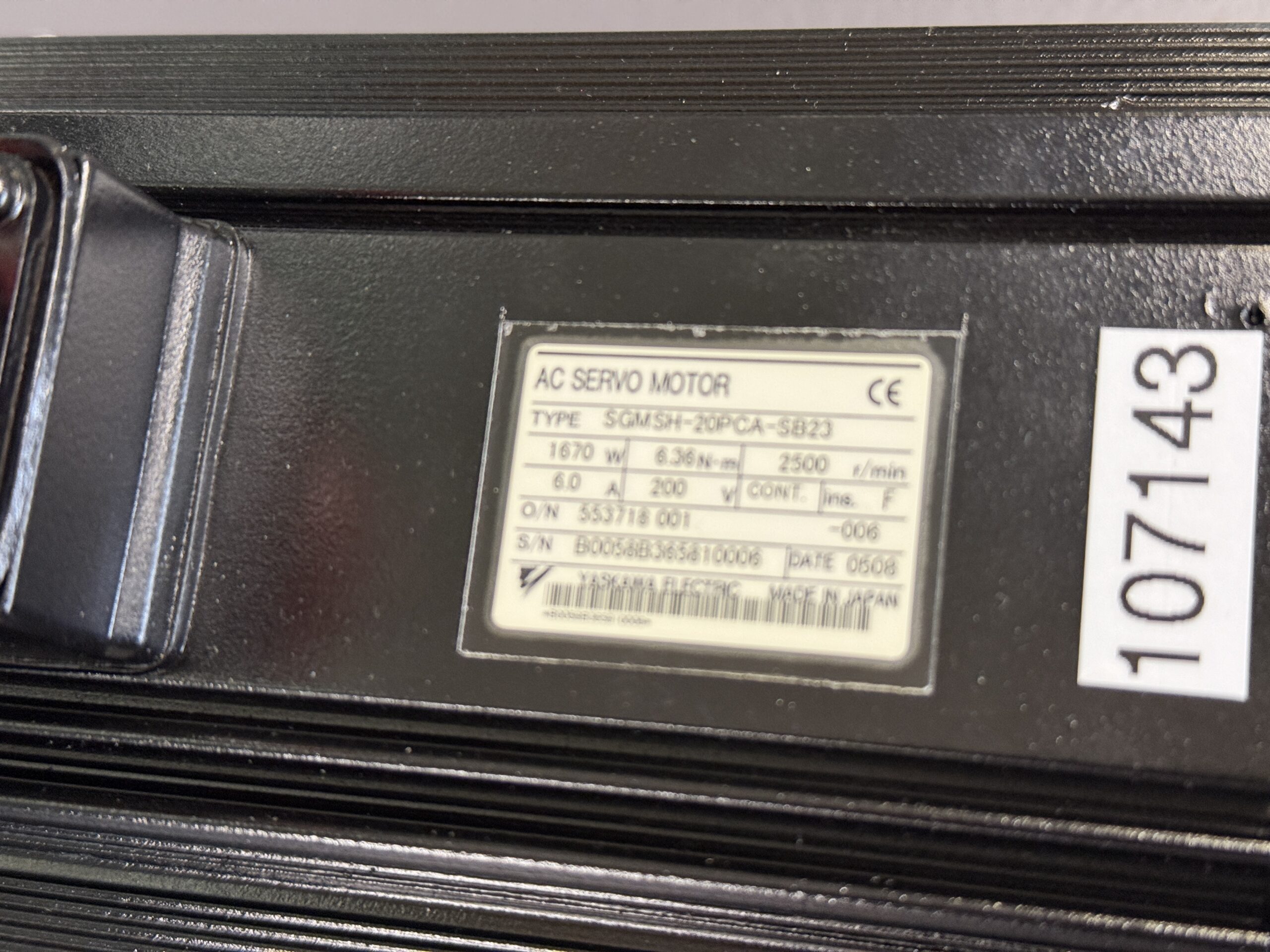 Yaskawa AC Servo Motor SGMSH-20PCA-SB23 Typenschild
