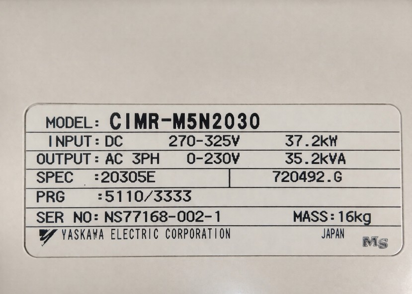 Yaskawa CIMR-M5N2030 AC Inverter typenschild