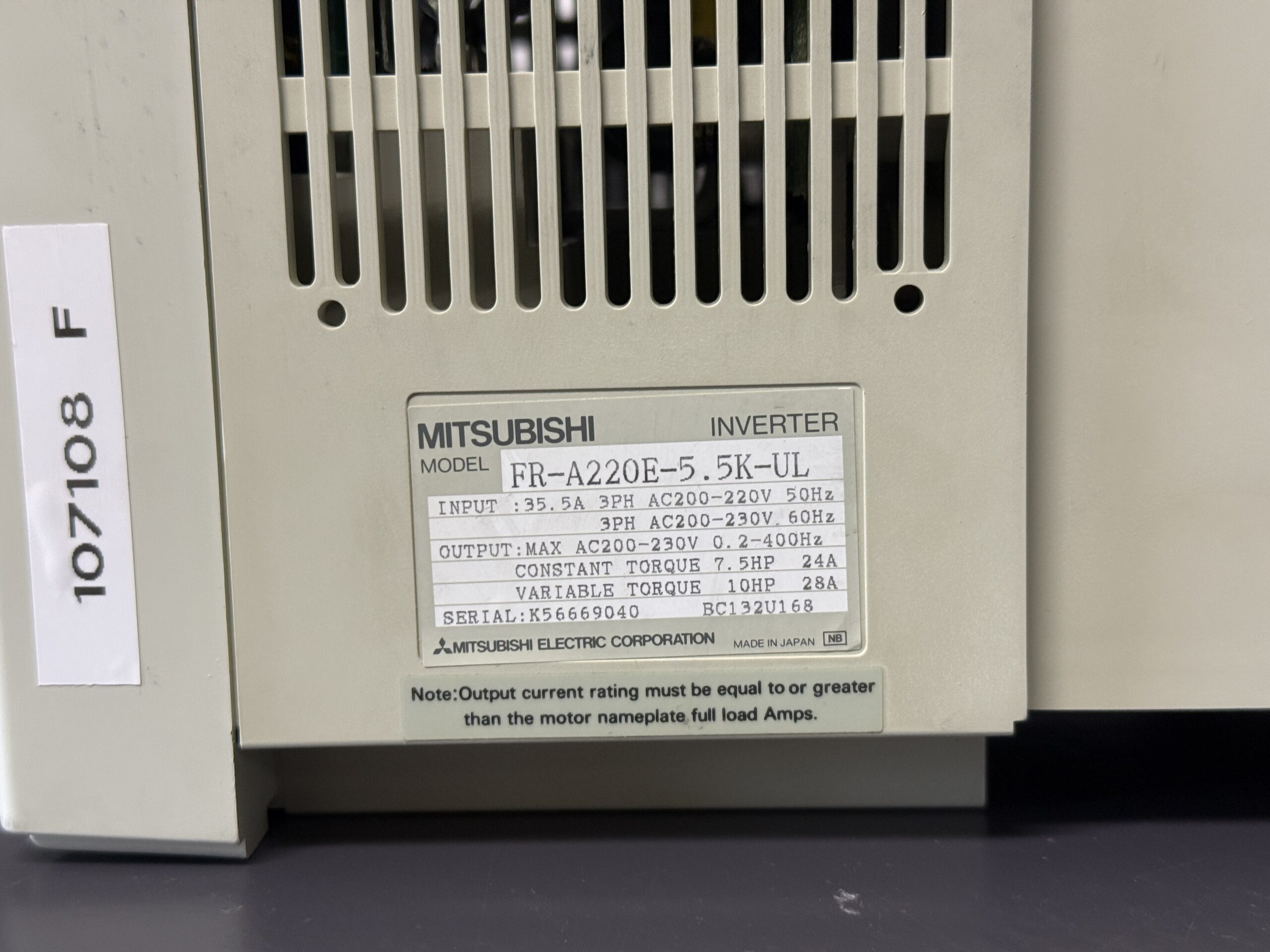 Mitsubishi FR-A220E-5.5K-UL Inverter Typenschild