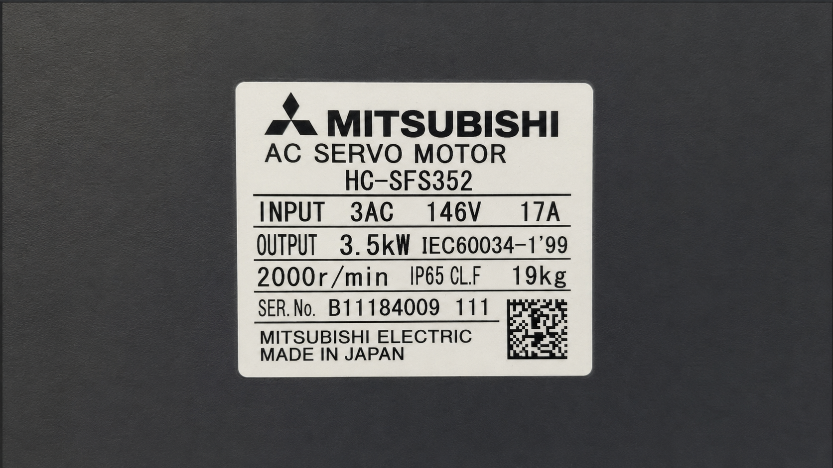 Mitsubishi HC-SFS352 AC Servo Motor typenschild