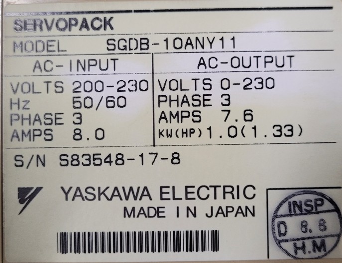 Yaskawa SGDB-10ANY11 Servopack Typenschild