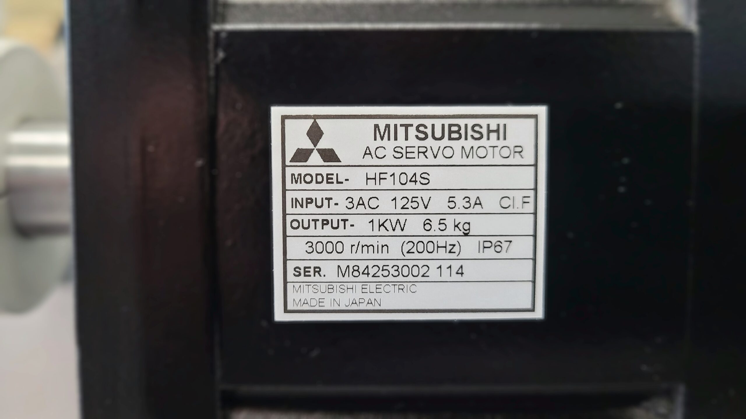 Mitsubishi AC Servo Motor HF104S Typenschild