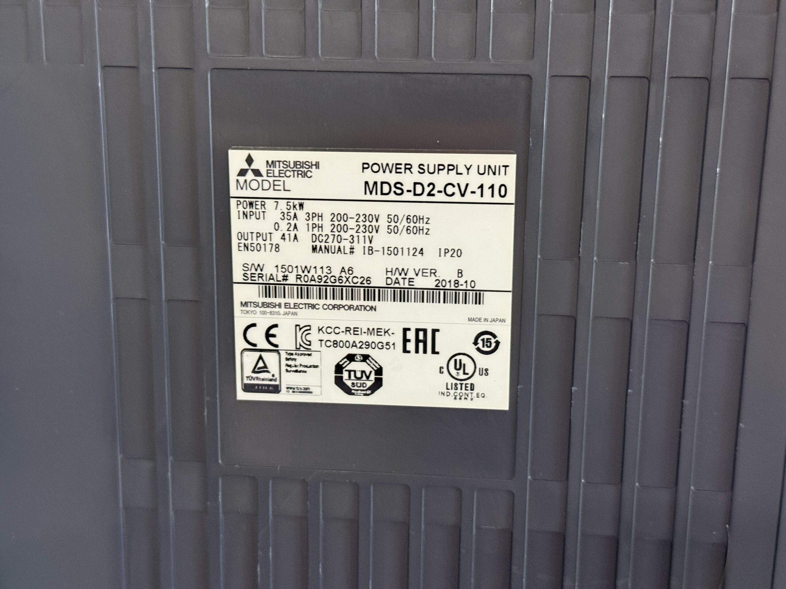 Mitsubishi MDS-D2-CV-110 Power Supply Unit Typenschild