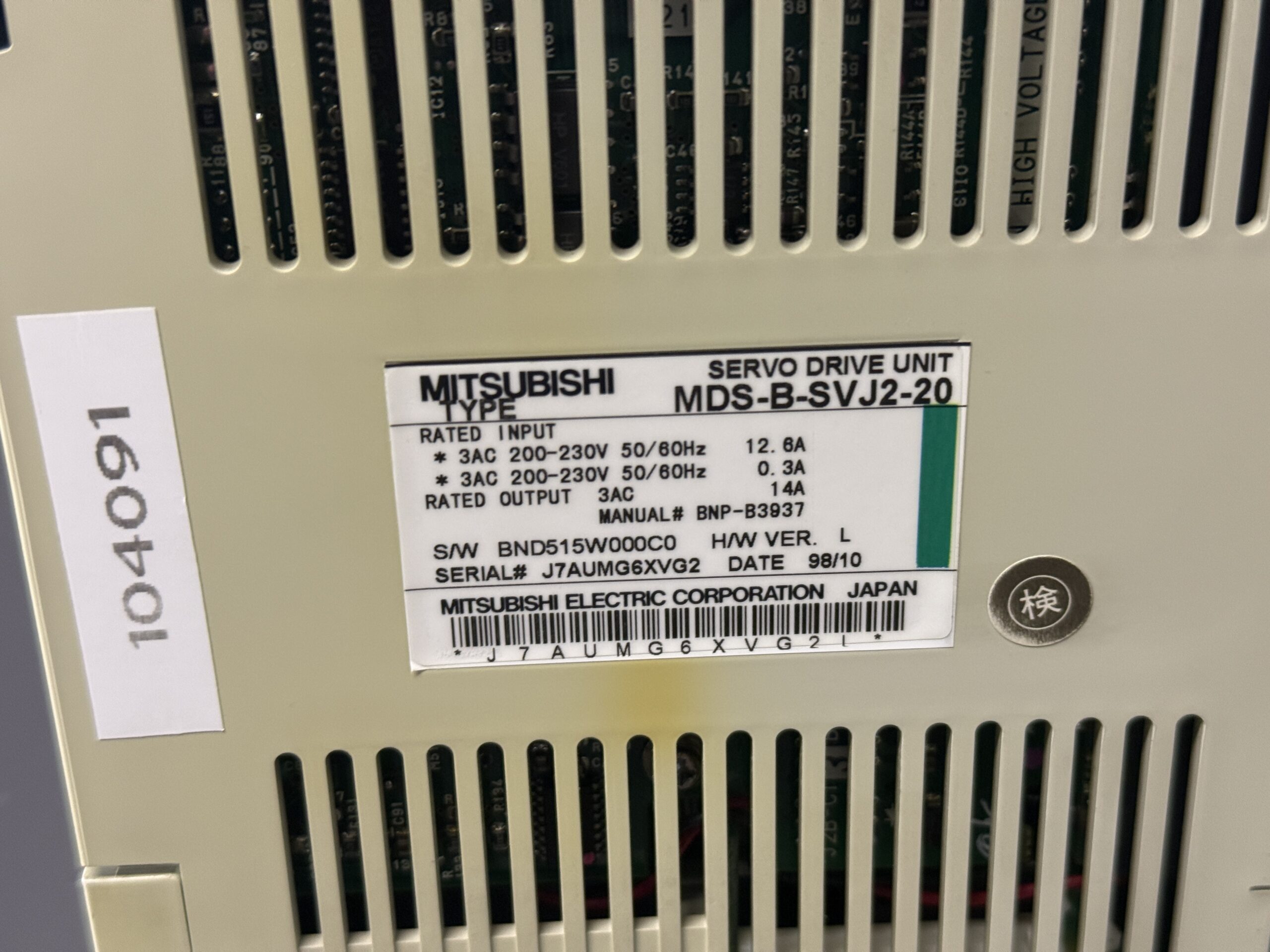 Mitsubishi Servo Drive Unit MDS-B-SVJ2-20 Typenschild