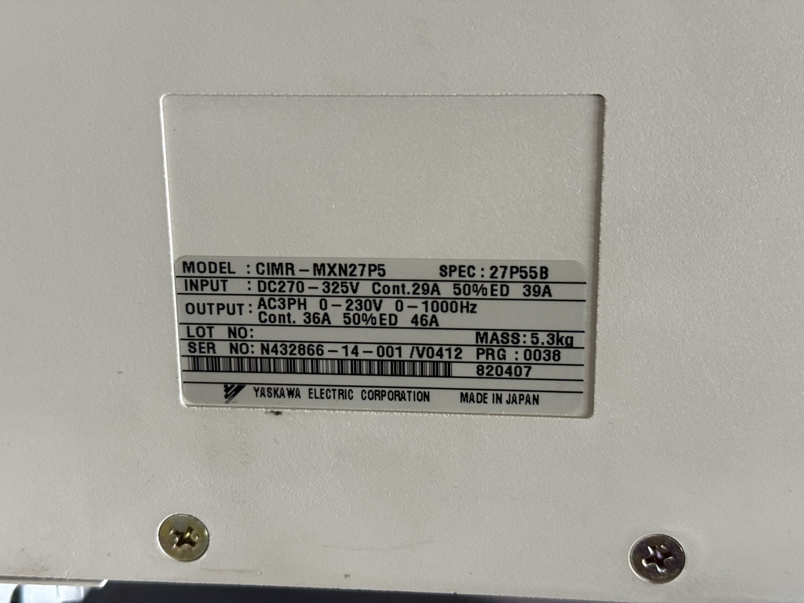 Yaskawa Inverter CIMR-MXN27P5 Typenschild