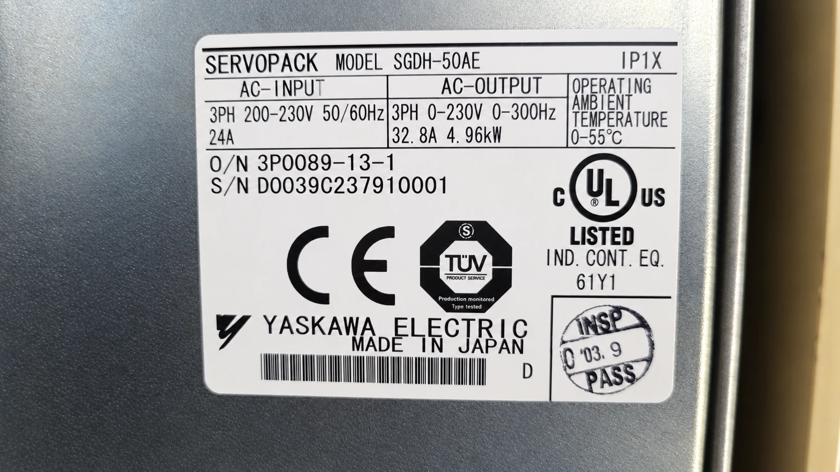 Yaskawa SGDH-50AE Servopack: Original-Typenschild