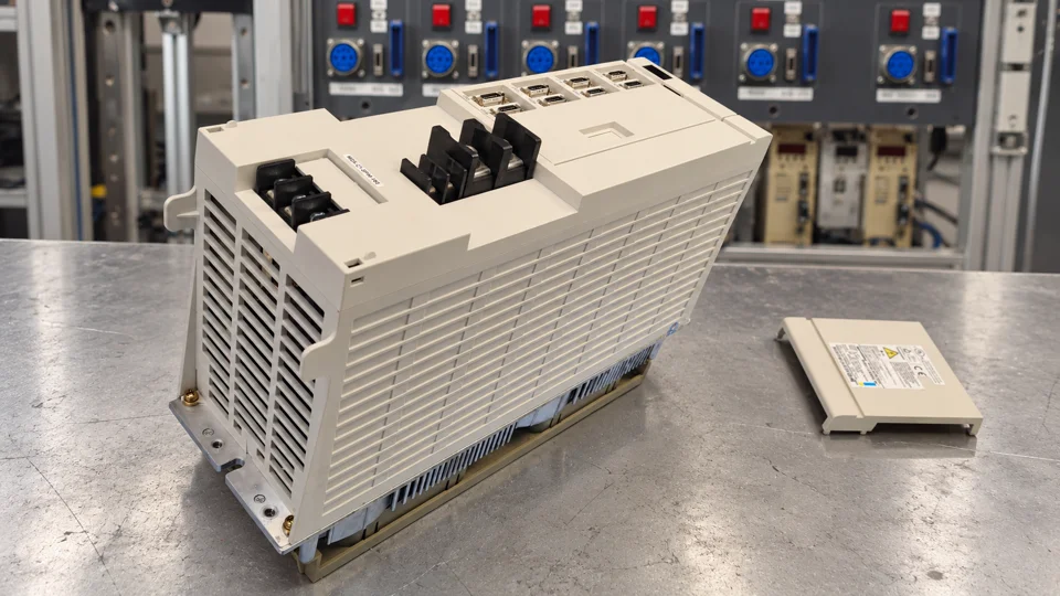 Mitsubishi MDS-C1-SPM-185: Nach der Reparatur: Seitenansicht mit abgenommener Abdeckung