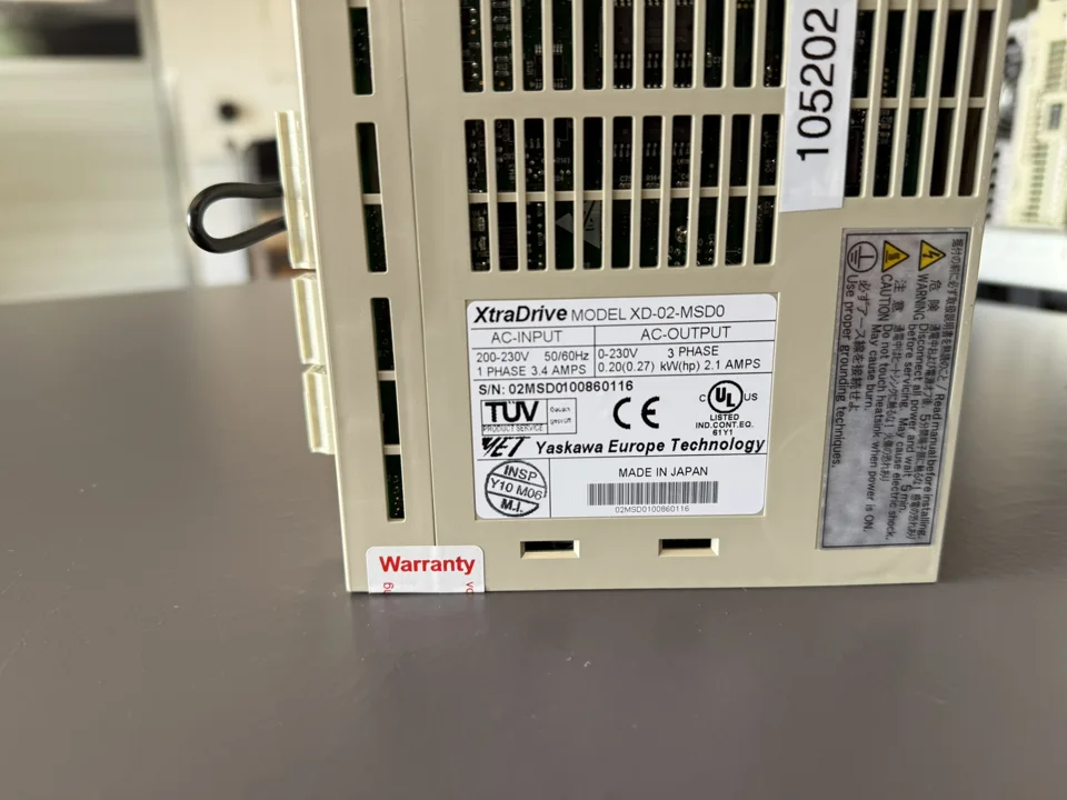 Yaskawa XD-02-MSD0 – Typenschild mit elektrischen Daten