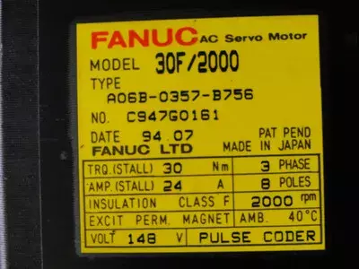 Fanuc A06B-0357-B756 #222# AC Servo Motor 30F/2000 