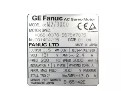 Fanuc A06B-0376-B575#7075 AC Servo Motor aM2/3000