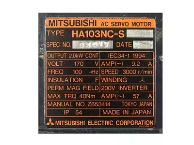 Mitsubishi HA103NC-S AC Servo Motor 