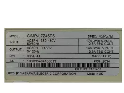 Yaskawa CIMR-L7Z45P5 Spec.45P57B Inverter 