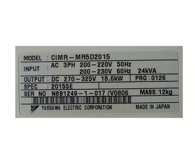 Yaskawa CIMR-MR5D2015 Spec: 20155E Converter VS-656 MR5 