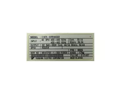 Yaskawa CIMR-MR5N4022 Spec: 40220A Converter VS-656 MR5