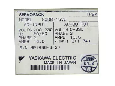 Yaskawa SGDB-15VD  Servopack 