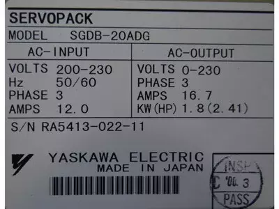Yaskawa SGDB-20ADG  Servopack