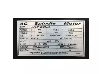 Yaskawa UAASKA-08CMUA1  AC Spindle Motor 