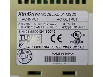 Yaskawa XD-01-MSD0 V3.30 XtraDrive 