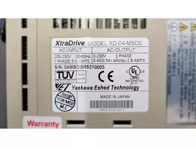 Yaskawa XD-04-MSD0 V3.23 XtraDrive 